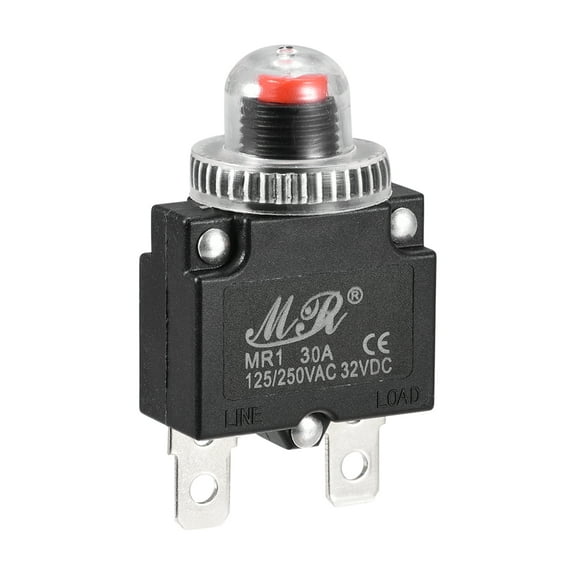 Circuit Overload Protector 30A AC125/250V DC32V Push Button Thermal Circuit Breaker with Waterproof Caps 1pcs