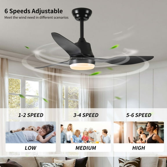 Miniyam 42" Smart Ceiling Fan with Lights Remote, Silent DC Motor, Voice Control via Alexa Google WIFI Phone, 6-Speed, for Living Room Bedroom Patio