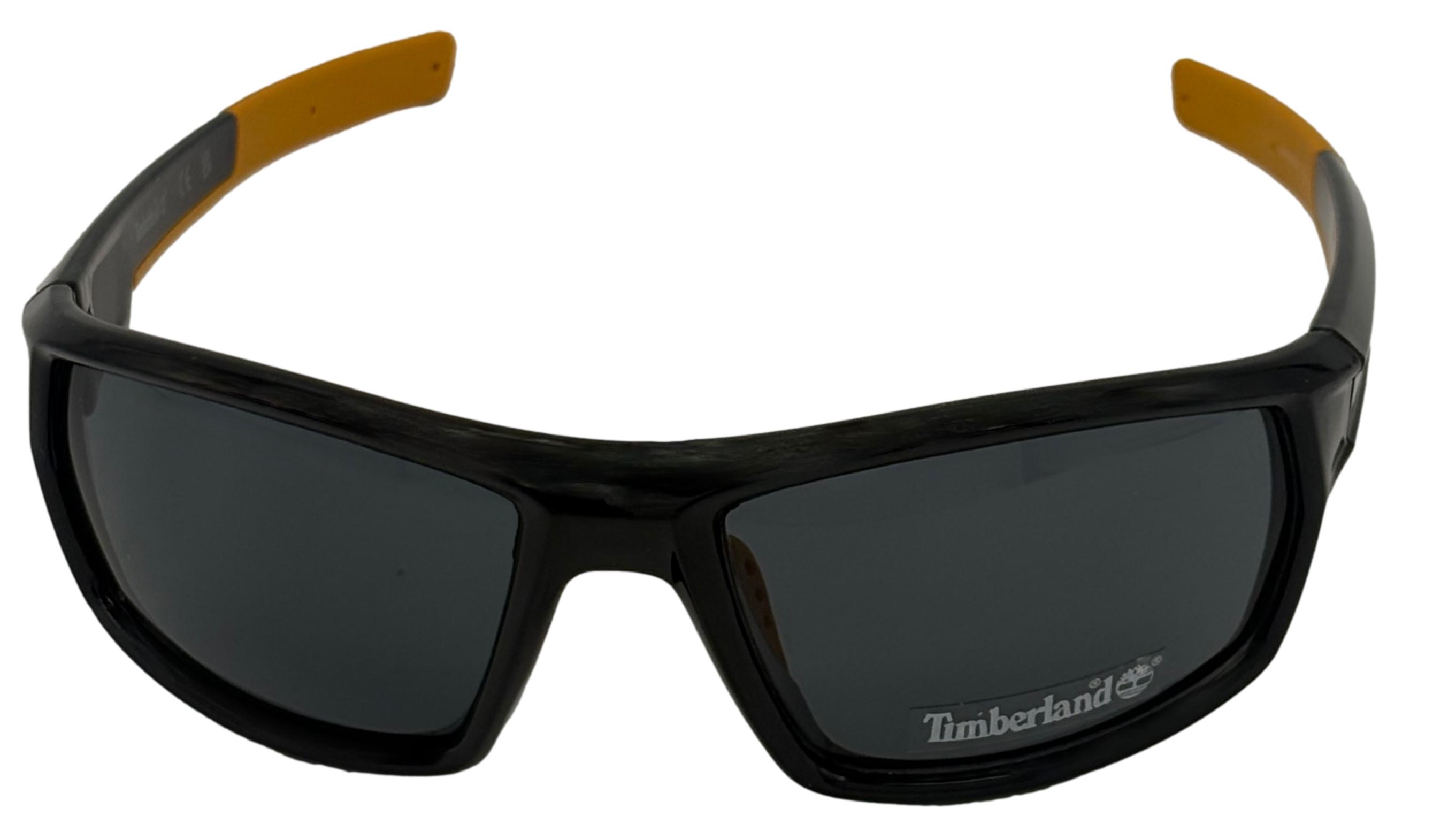 Timberland Mens Rectangle Shiny Black Plastic Sunglass, Smoke Lens TB7221 1A