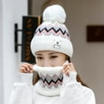 thumbnail image 4 of 2Pcs/Set Women Hat Neck Warmer Knitted Star Label Geometry Pattern Pompom Stretchy Ear Head Neck Protection Thickened Winter Thermal Beanie Cap Scarf Kit for Riding, 4 of 10
