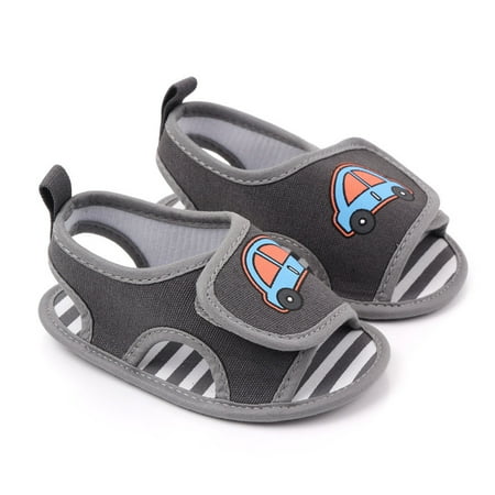 

Infant Baby Boys Girls Summer Beach Sandals Breathable Athletic Anti-slip Soft Sole Newborn First Walker Crib Shoes Cartoon Vehicle Sandals Baby Soft Magic Tape Prewalker Flat Shoes