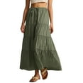 thumbnail image 3 of Women Tiered Long Skirts Pleated A Line Adjustable Elastic Waist with Drawstring Flowy Long Skirt Army Green L, 3 of 9