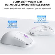 AJAZZ AJ199 Gaming Mouse: 60g Ultra-Lightwieght-PixArt 26K Optical Sensor-26,000DPI - 6 Programmable Buttons- HyperSpeed Wireless/Wired- Esports & FPS Gaming,Low Back Curve(Ergonomic-White