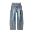 thumbnail image 4 of Gfyviroh Men's Jeans Trendy Big and Tall Loose Denim Pants Button Elastic Waist Wide Leg Pants with Pockets, 4 of 4