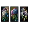 thumbnail image 2 of Designart "Purple Retro Hydrangea Blossoming I" Floral Framed Wall Art Set Of 3 - Purple Traditional Frame Canvas Set For Living Room Decor, 2 of 6