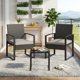 thumbnail image 3 of Conjunto bistró de 3 piezas para patio de ratán PE negro - Muebles exteriores con mesa de vidrio templado - Sillas resistentes a la intemperie - Cojines grises incluidos, 3 of 8