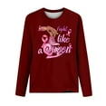 thumbnail image 3 of CLOISE Cancer Shirts for Women Long Sleeve Round Neck Tee Shirts Ribbon Pink Breast Cancer Survivor Gifts Blouses Trendy Comfortable Tops Cancer Support Fall Clothes Wine 2XL, 3 of 4