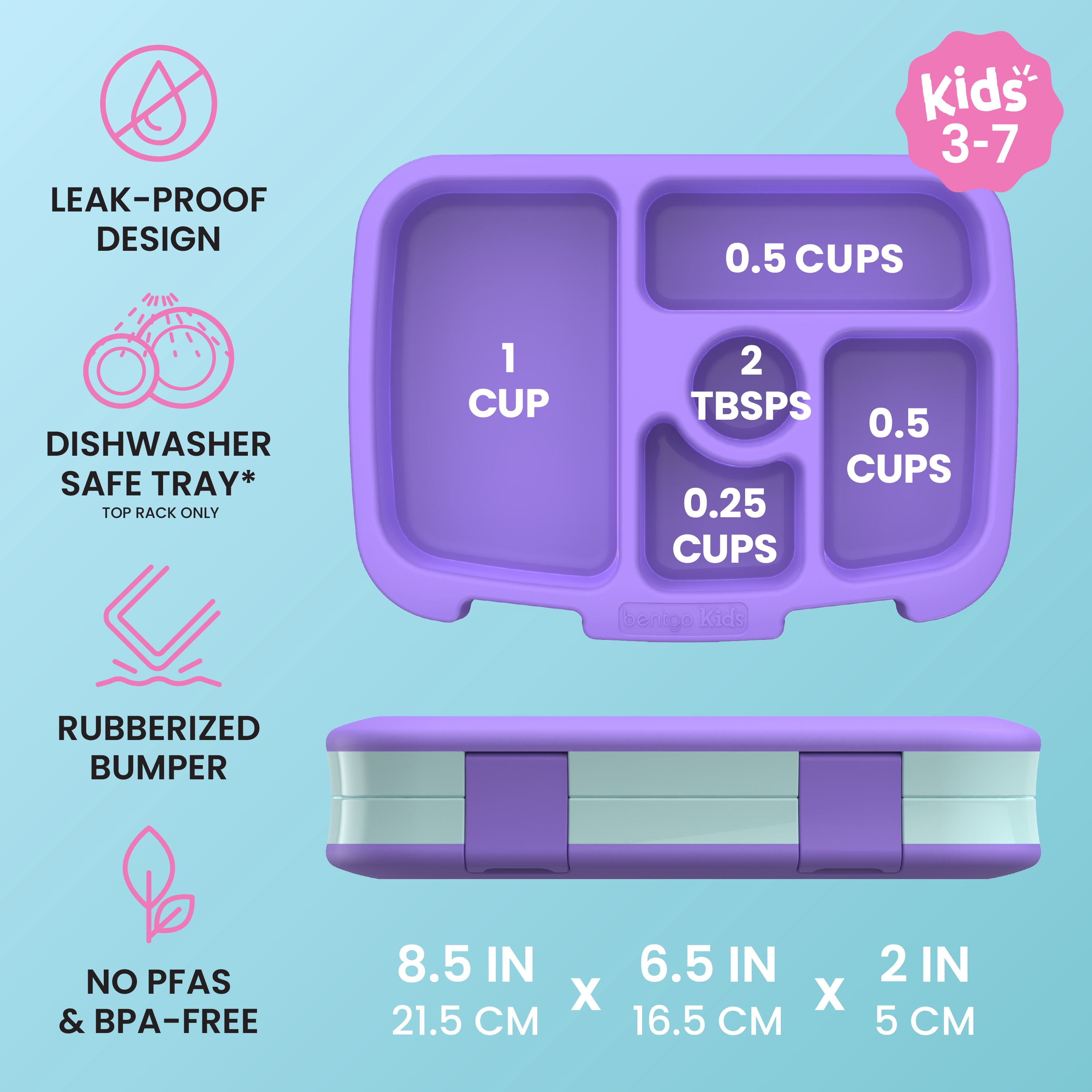 Bentgo Kids Prints Leak-Proof, 5-Compartment Bento-Style Kids Lunch Box - Ideal Portion Sizes for Ages 3-7, Durable, Drop-Proof, Dishwasher Safe, & Made with BPA-Free Materials (Sea Life)