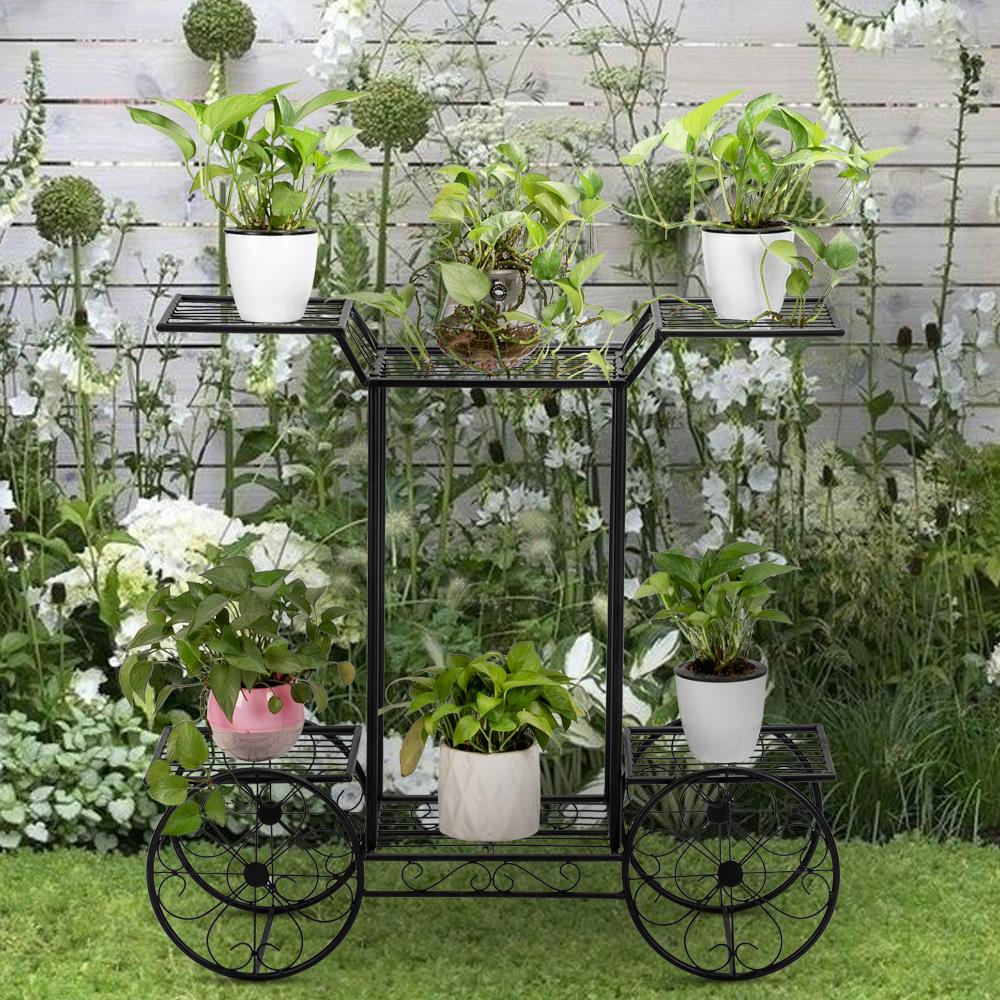 Ktaxon 6-Tier Garden Cart Stand & Flower Pot Metal Plant Holder Display Rack, Black - image 4 of 7