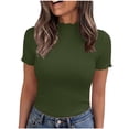 thumbnail image 3 of ClodeEU Women's Ribbed Knit Mock Neck T-Shirt, Short Sleeve Fitted Basic Top Army Green,Women's Plus L, 3 of 9