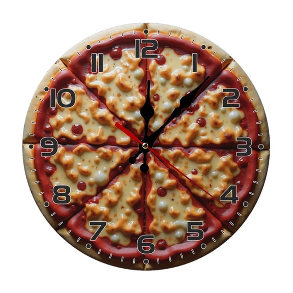 Pizza Food Wall Clock 10 Inch Silent Non Ticking Round Clock Decoration for Living Room Kitchen Bedroom Bathroom Office Classroom