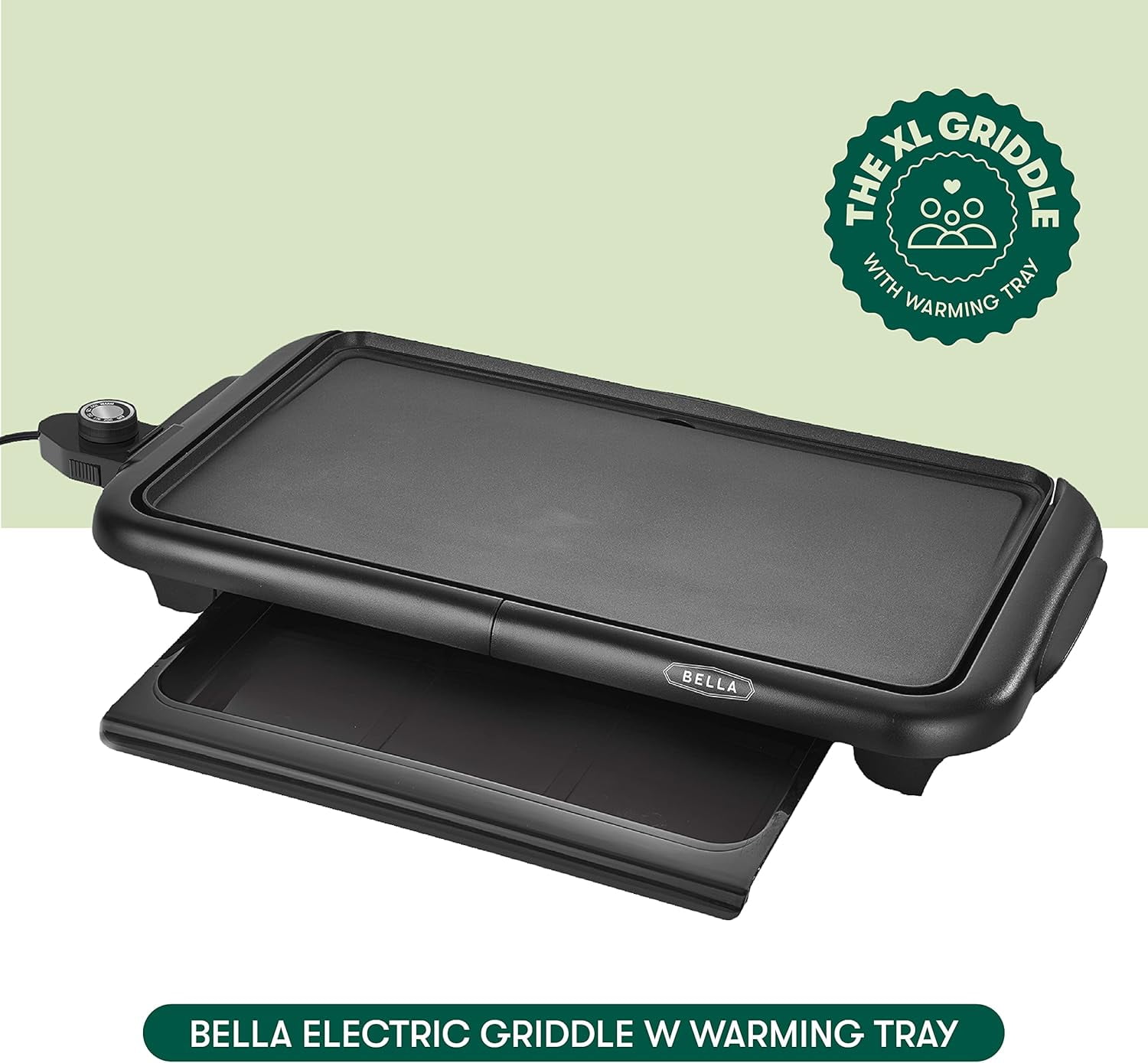 bella Electric Griddle with Warming Tray - Smokeless Indoor Grill, Nonstick Surface, Adjustable Temperature & Cool-touch Handles, 10" x 18", Copper/Black