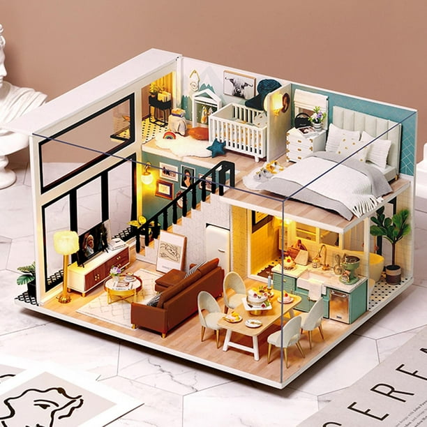Casa de miniatura Con muebles DIY CUTICAT casa de 1:12 a prueba de polvo