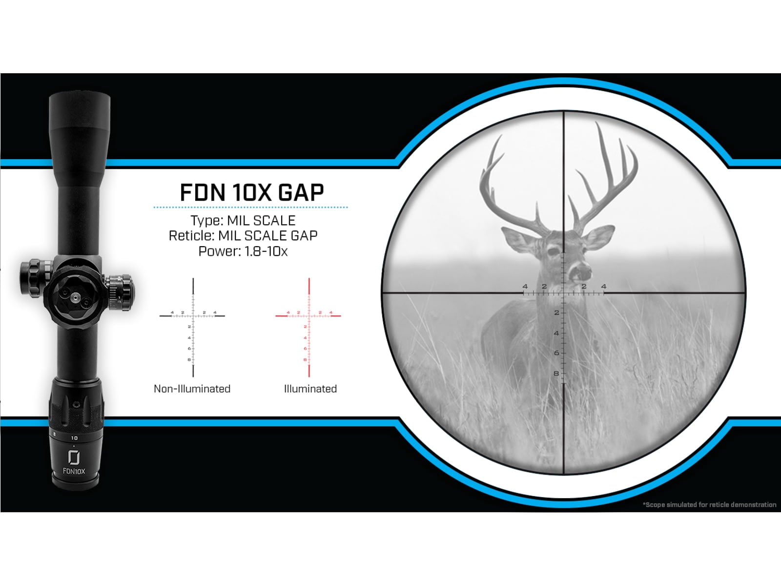 U.S. Optics FDN-10X 1.8-10x40mm Rifle Scope, 34mm Tube, First Focal Plane, GAP Reticle, 1/10 MIL Elevation, Windage Adjustment, Matte Black, Small