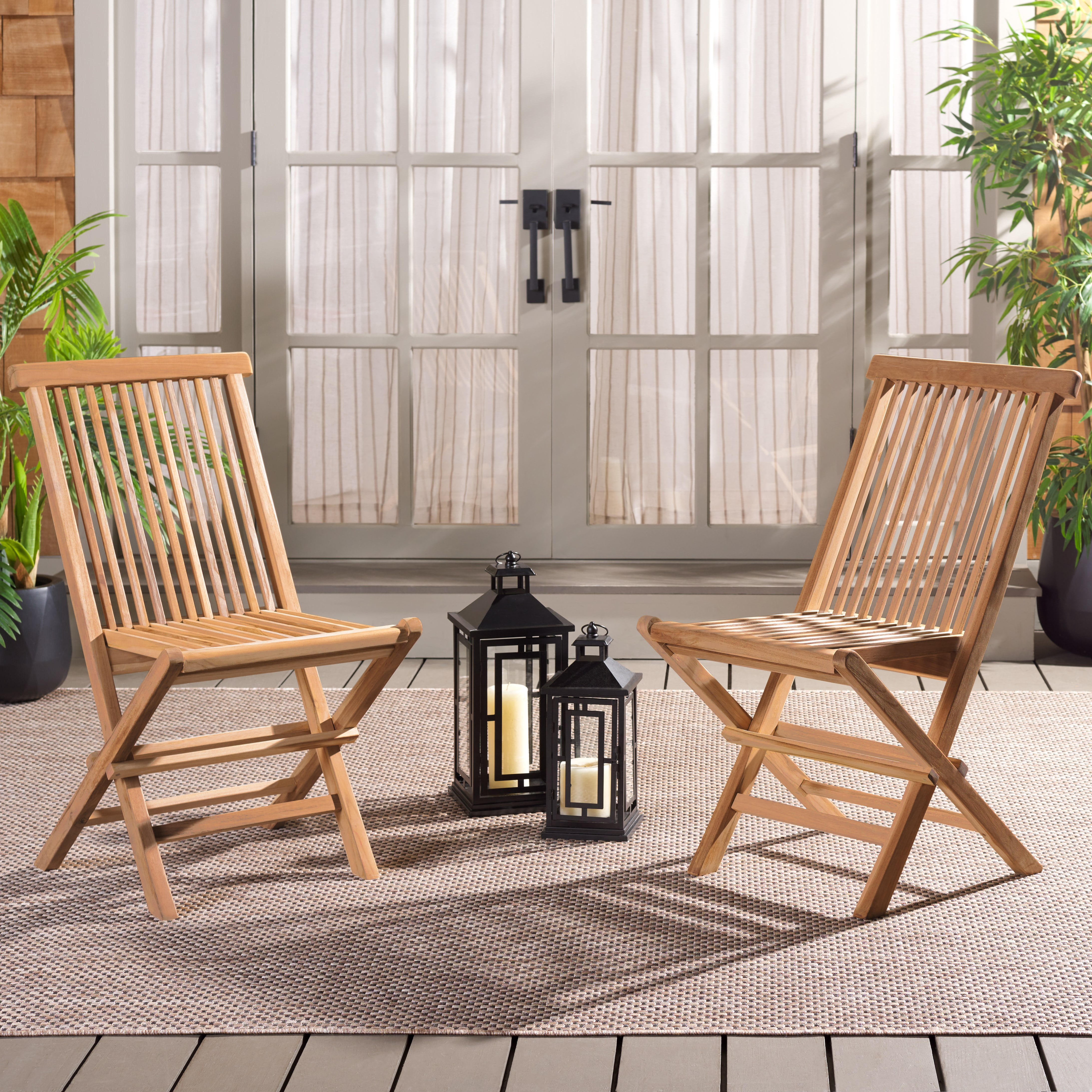 Safavieh Holly Outdoor Teak Wood Folding Chair - Set of 2, Natural