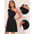 thumbnail image 2 of Vestido de fiesta oscilante de línea A con bolsillos y un hombro sin tirantes Allegra K Negro M, 2 of 5