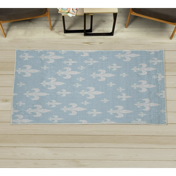 Fleur De Lis Decorative Rug, Lily Pattern Classic Retro Royal Vintage European Iris Ornamental Art, Quality Carpet for Bedroom Dorm and Living Room, 6 Sizes, Pale Blue, by Ambesonne