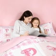 thumbnail image 5 of meiyoeat Pink Ribbon Bowknot 7 Pieces Full Size Bedding Sets For Girls,Cute Bowtie Alphabet Print P Full Size Bed in a Bag For Kids,Pink Reversible, 5 of 7