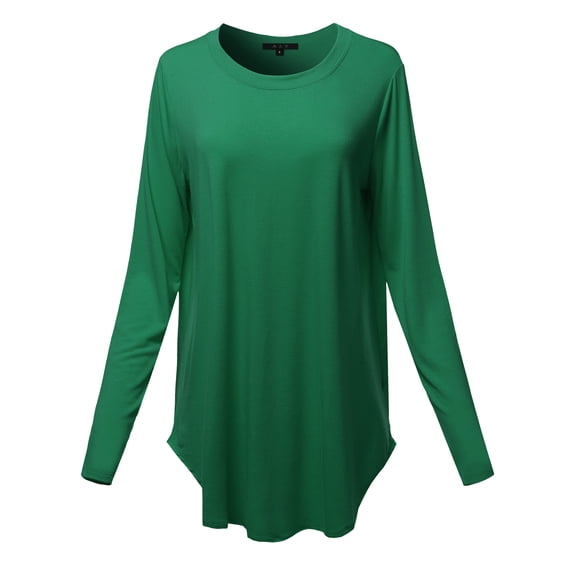 A2Y Women's Premium Solid Long Sleeve Round Hem Crew Neck Top Shirt Forest Green 3XL