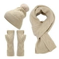 thumbnail image 1 of MIASHUI Unisex Autumn Winter Outdoor Cold Protection Warm Hat, Gloves, and Scarf Three-Piece Set, Solid Color Knit Scarf Set Beige, 1 of 9