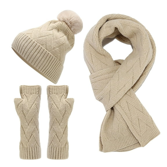 Wovix Womens Winter Arm Warmers Warm Fingerless Gloves Hand Crochet Neck Scarf Set Basic Soft Warm For Cold Weather Activities 3 Piece