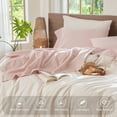 thumbnail image 3 of MooMee 100% Washed Cotton Sheet Set Queen Linen Like Textured Breathable Durable Soft Comfy 4pcs (Greyish Pink), 3 of 6