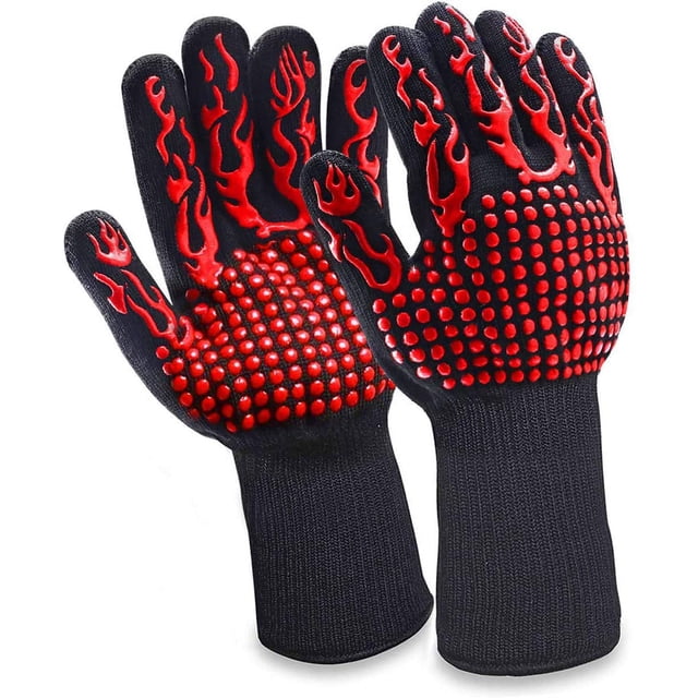 Guantes para parrilla, guantes para horno, guantes para barbacoa resistentes al calor, guantes para cocinar hasta 800 °C, 1 par de antideslizantes con silicona para parrilla, cocinar, hornear, soldar