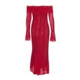 thumbnail image 5 of French Style Lace Maxi Dress With Off Shoulder Bell Sleeves Strapless Gown Style Red L, 5 of 7