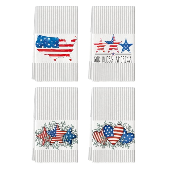 Sm:)e Stars America Heart and Map America Patriotic 4th of July Kitchen Towels Dish Towels, 18x26 Inch Memorial Day Decoration