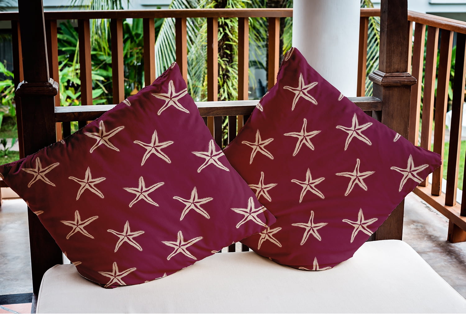 20" x 20" Simply Daisy Starfish Indoor/Outdoor Pillow, Maroon Red Qty 1