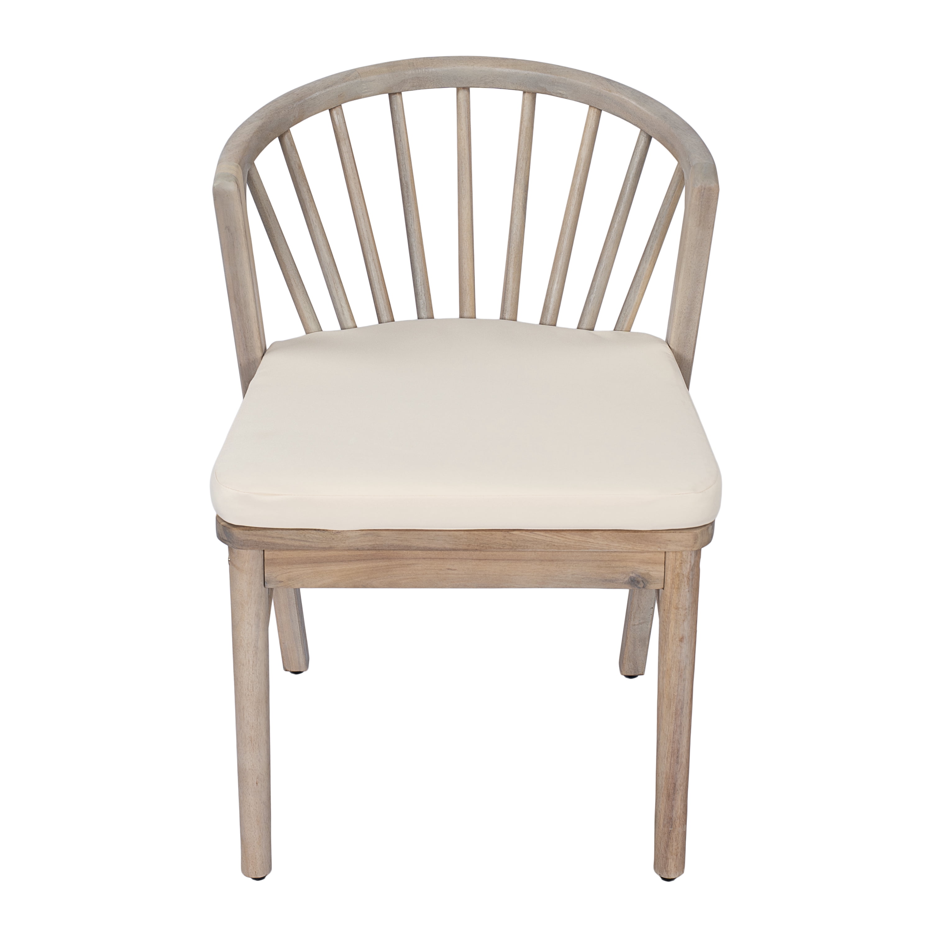 Dining Chairs Set of 2, Outdoor Acacia Wood Chairs with Cream Washable Cushion for Backyard, Light White