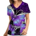 thumbnail image 2 of BloomJoy Scrubs for Women Fashion Butterflies Print Short Sleeve Workwear V Neck Pockets Tops Working Blouse Shirt Women Summer Top Spandex Shirt Womens Summer Tops Loose Fit, 2 of 3