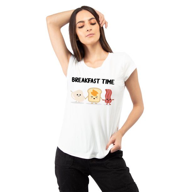 Playera con impresión "Breakfast Time" AMAD Casual para mujer Talla M
