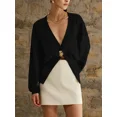 thumbnail image 1 of Suéter de punto con botones para mujer, Jersey elegante de manga larga con cuello en V, holgado y cálido, ropa de calle alta para otoño, 2024, 1 of 5