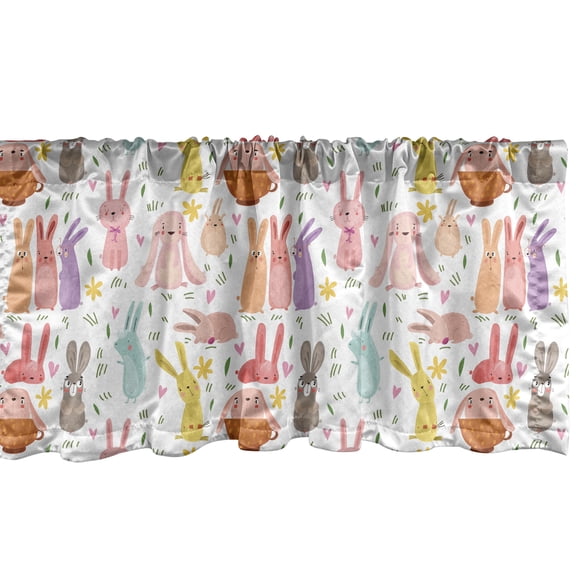 Ambesonne Bunny Window Valance, Colorful Rabbits Pink Hearts, 54" X 12", Multicolor