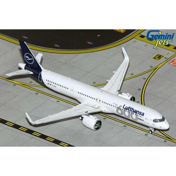 Airbus A321neo Commercial Aircraft "Lufthansa - 600th Airbus Aircraft" White with Dark Blue 1/400 Diecast Model by GeminiJets