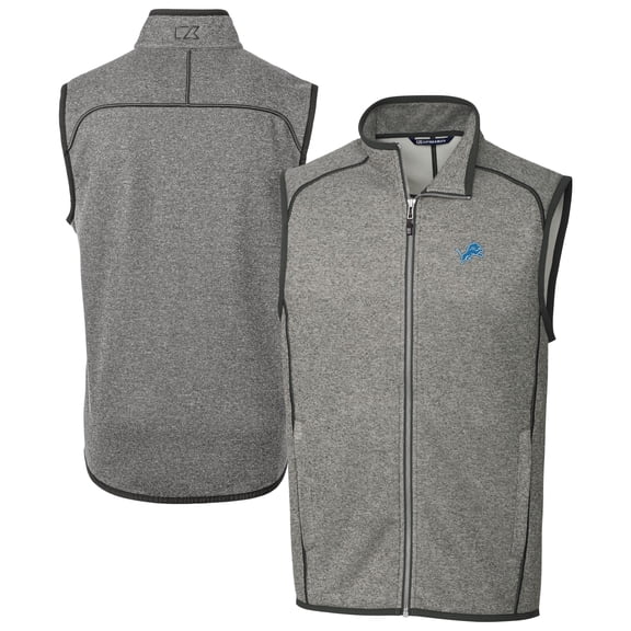 Men's Cutter & Buck Heather Gray Detroit Lions Big & Tall Mainsail Sweater Knit Fleece Full-Zip Vest
