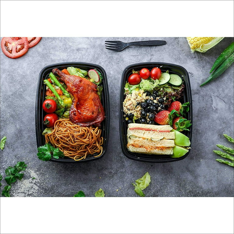 Ganfaner 50pk 50oz 1500ml Large Disposable Plastic Food Container Box w/  Lid Travel To Go, BPA Free Meal Prep Food Container for Charcuterie