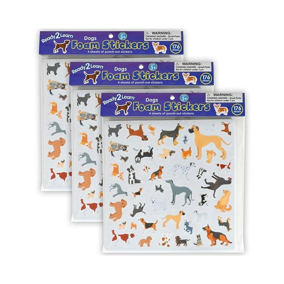 READY 2 LEARN Foam Stickers - Dogs -176 Per Pack - 3 Packs