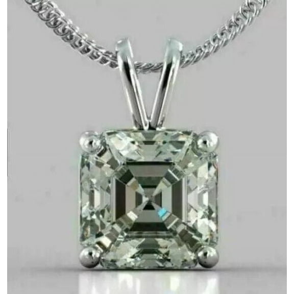 3Ct Asscher Cut Simulated Diamond Women's Wedding Solitaire Pendant 14k White Gold Plated 18"