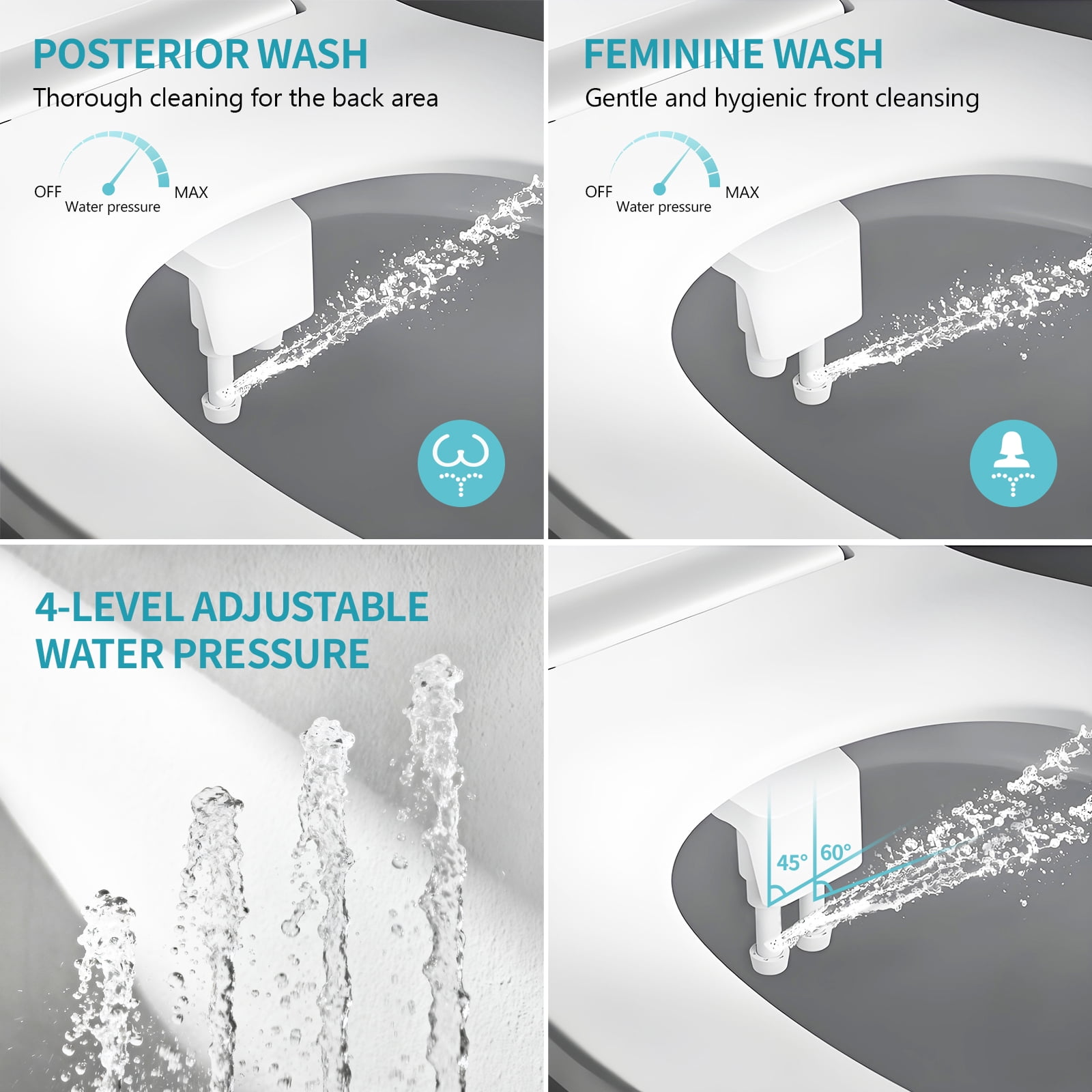Atzeste Ultra-Slim Bidet, Non-Electric Dual Nozzle Feminine Wash Fresh Water Sprayer, Adjustable Water Pressure, Bidet for Toilet Seat Attachment, Stainless Steel Inlet Badays