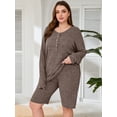thumbnail image 3 of SHOWMALL Plus Outfit Sets for Women 2 Piece Matching Loungewear Coffee 5X Ribbed Knit Sets T-shirt Biker Shorts Sweatsuits Plus Size Pajamas, Lightweight for Spring / Summer / Fall / Winter, 3 of 8