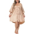 thumbnail image 2 of Agnes Orinda Women's Plus Size Nightshirt Satin Button Down 3/4 Sleeve Nightgown with Pockets 2X Champagne, 2 of 6