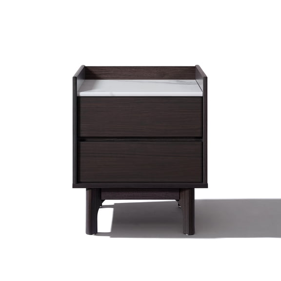 LuxenHome Modern Nightstand with Faux Marble Top, 23" Wenge Black Bediside Table with Drawer