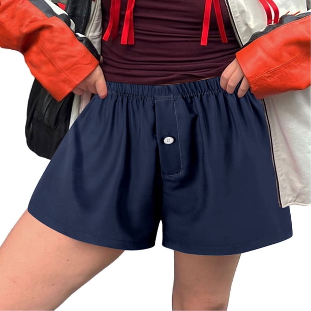 MKLEKYY Pantalones Cortos para Mujer, Bonitos, Suaves, Elásticos, de Cintura Baja, con Estampado A Cuadros y Botones En La Parte Delantera, para Pijama, Ropa de Dormir