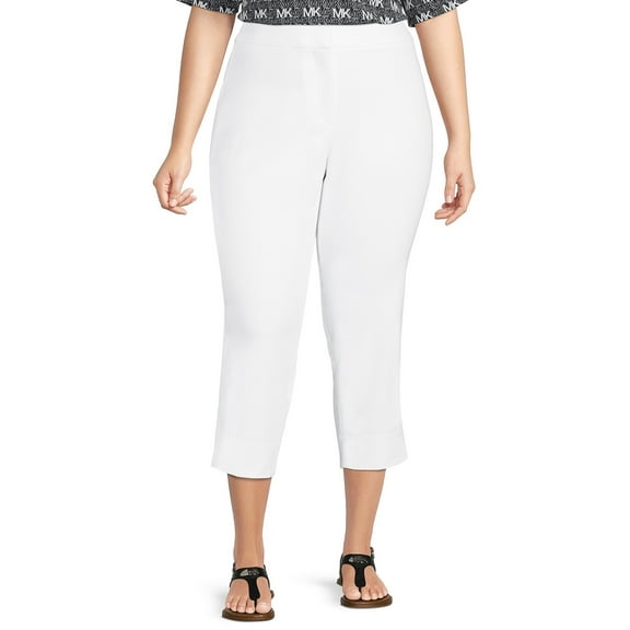 Michael Kors Women's Plus Size Stretch Capri Cropped Slit Hem Pants Wht 24W