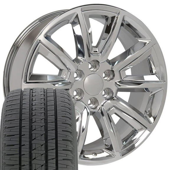 OE Wheels CV73 20 Inch Rims and Tires Fit Tahoe Style 6x139.7 20x8.5 Chrome with Chrome Insert - Hollander 5696 - Dueler H/L Alenza 275/55-20 (Set of 4)