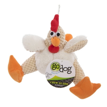 goDog® Checkers™ Fat White Rooster with Chew Guard Technology™ Durable Plush Squeaker Dog Toy, Small,