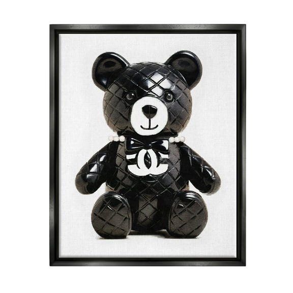 Stupell Industries Black Glam Teddy Bear Beauty & Fashion Painting Black Floater Framed Canvas Art Print Wall Art, 17 x 21