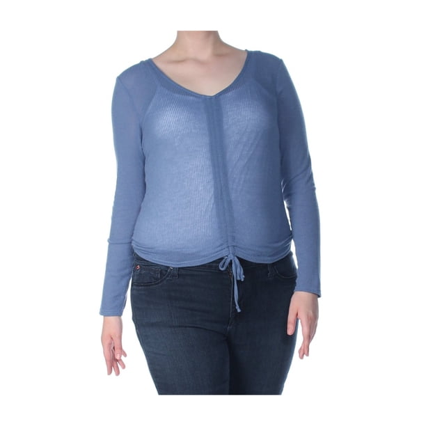 Blusa Ultra Flirt con cordón fruncido para mujer azul extragrande